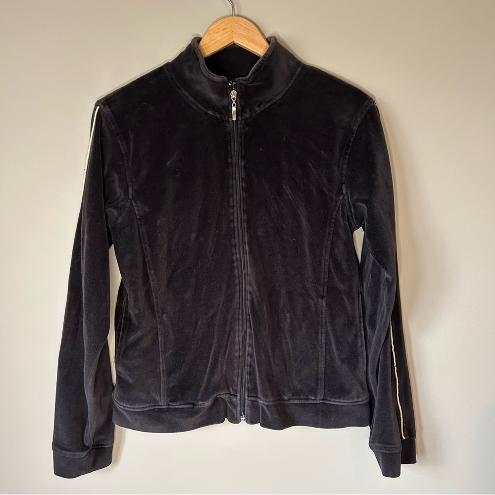 Vintage Coco Couture Velour Zip-Up Jacket. White pinstripe detail